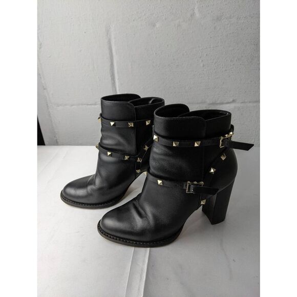 Valentino Garavani Rockstud Ankle Boots‎ Black Leather Booties Size 39 EU 9 US - Picture 1 of 15
